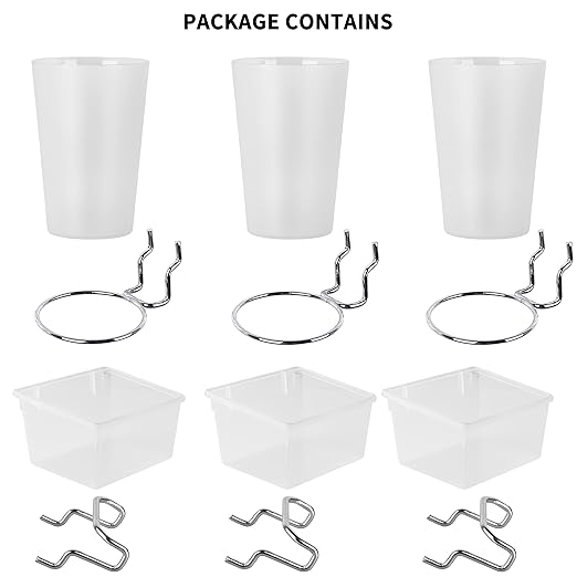 Kuhome 6 Sets Pegboard Bins and Cups with Pegboard Hooks, Pegboard Accessories Baskets, Hooks for Pegboard Cup Holder for Organizing Craft Tools Storage Garage Office Workbench Transparent