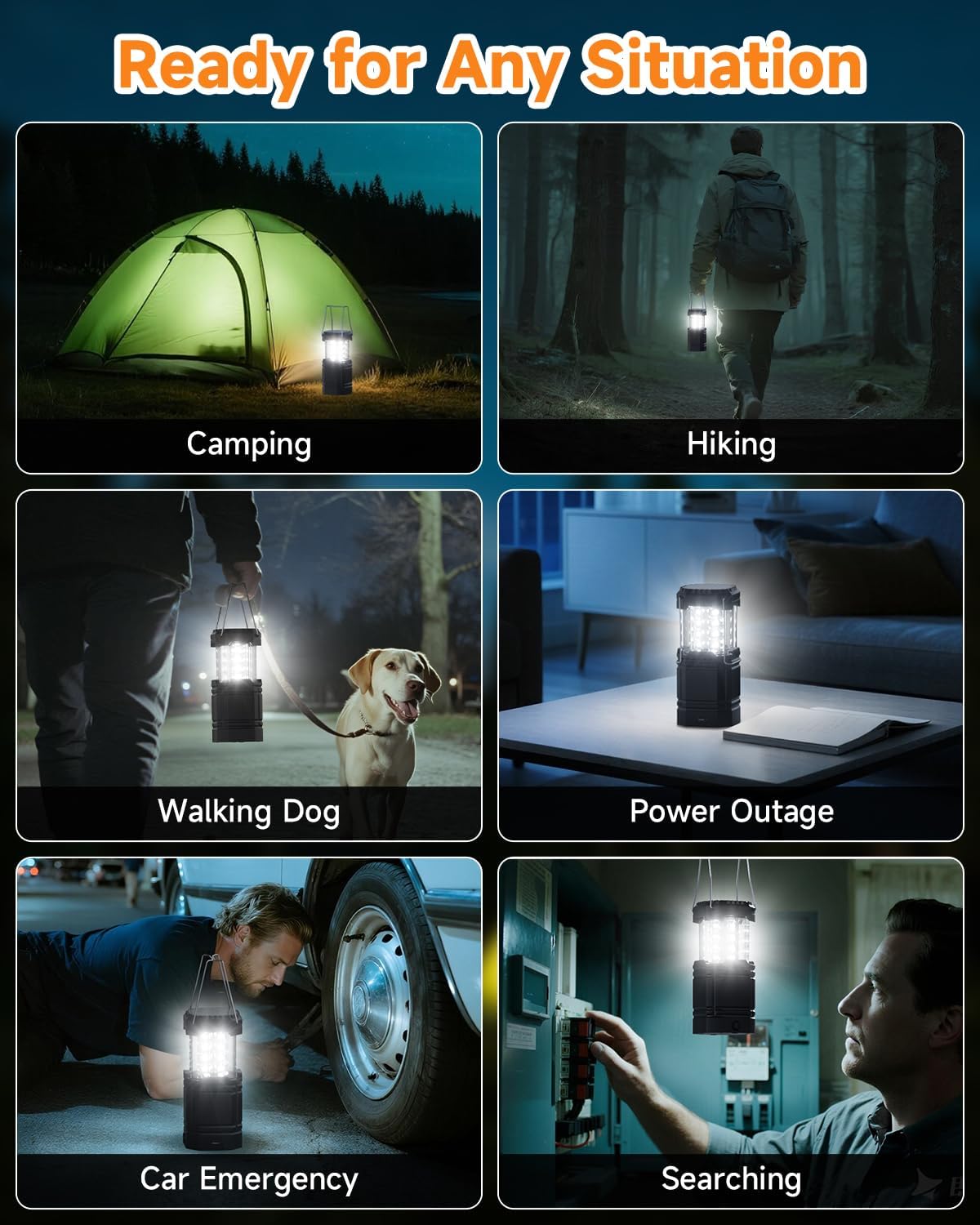 Solar Camping Lantern 4 Pack - Rechargeable LED Lights with USB-C & Solar Power | Collapsible Emergency Flashlights