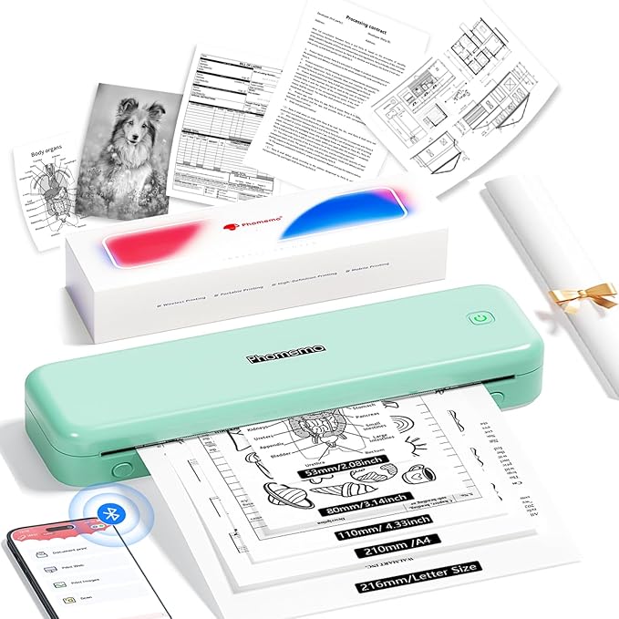 Phomemo M834 Portable Printer, Wireless Bluetooth Thermal Printer, Support