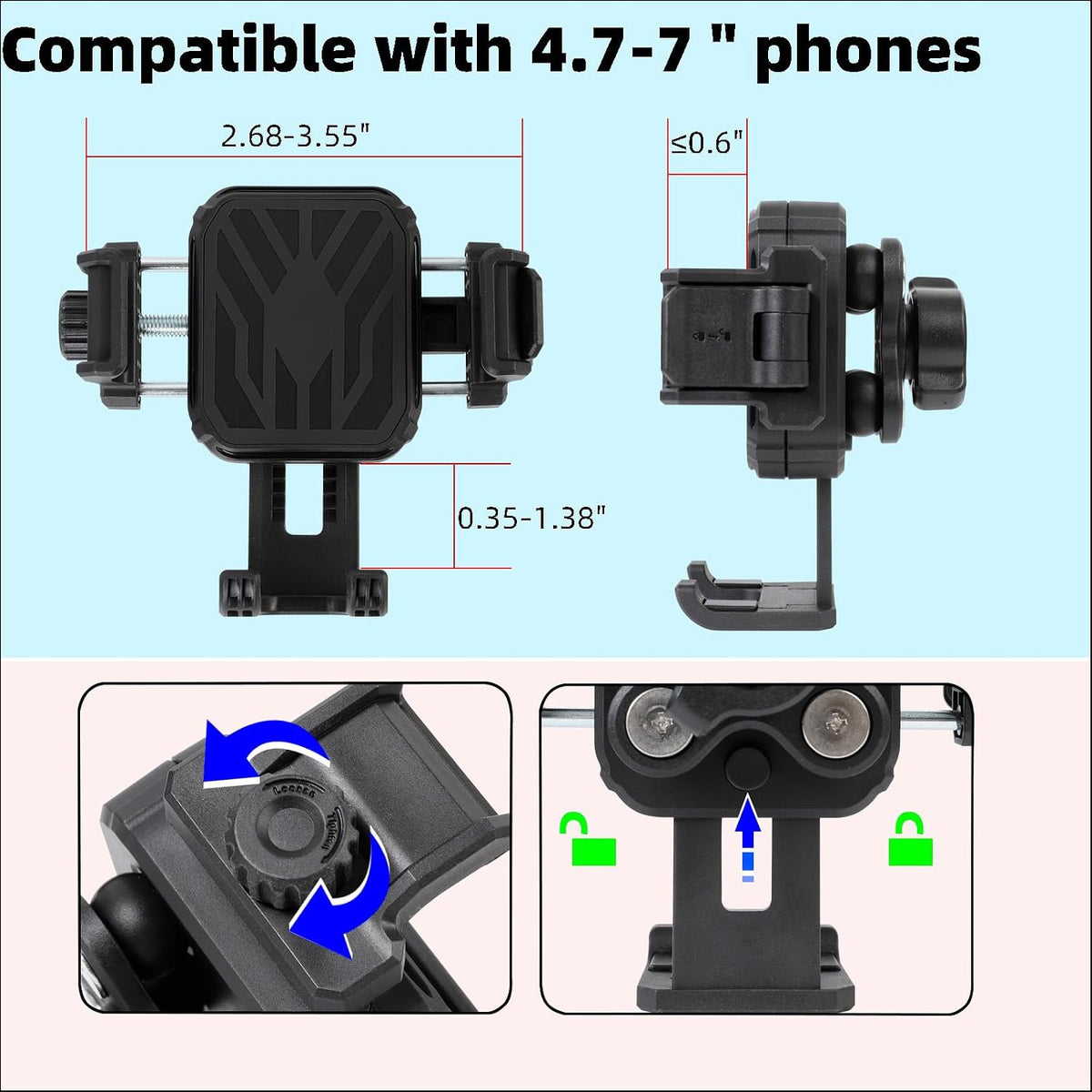 Screw-Mounted Phone Mount with Vibration Dampener, for Car Boat Truck