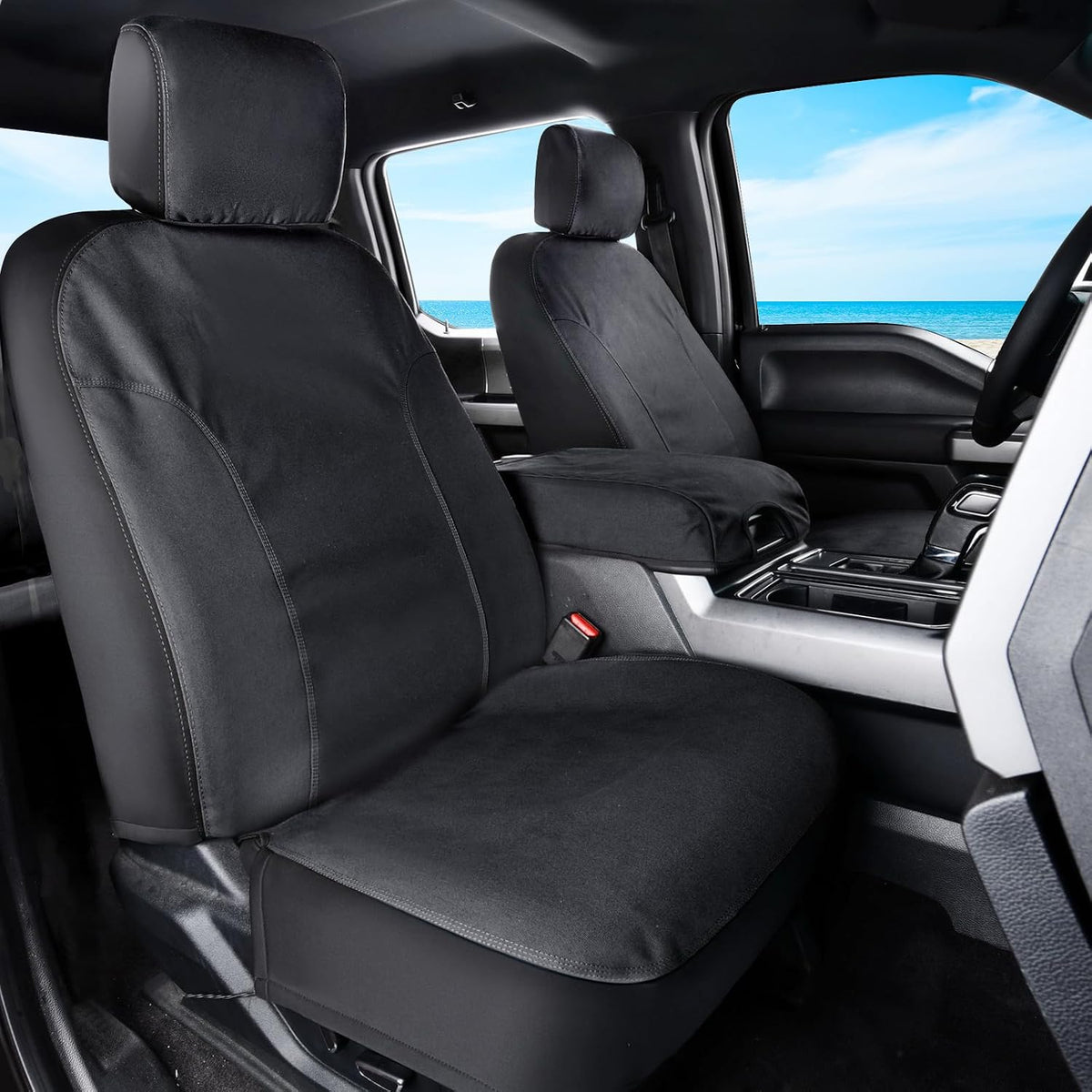 Coverado Rear Car Seat Covers, Waterproof Canvas Seat Protector for Car Seat Cushions for Kids & Dogs, Seat Covers Compatible with 2015-2026 Ford F150 & 2017-2026 Ford F250 F350 F450(Black, 2PCS)