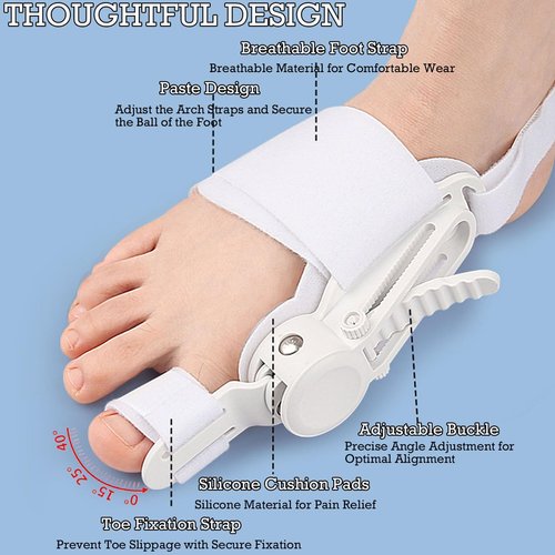 Bunion Corrector for Women & Men, Orthopedic Bunion Splint with Toe Separator Adjustable Toe Straightener for Right Left Feet-Grey