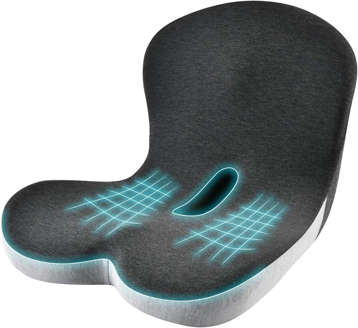 KAYI Memory Foam Seat Cushion with Lumbar Support Pillow One Piece, L-Shaped Ergonomic Design for Back Pain Relief, for Car, Truck and Office Chair (Dark Gray)