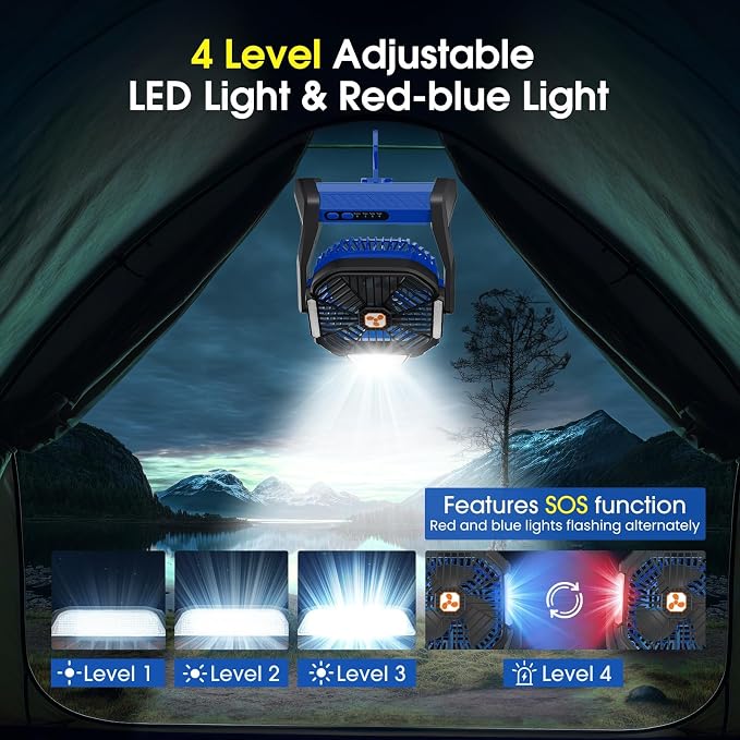 Portable Fan Rechargeable, 20000mAh Cordless Battery Powered Camping Tent Fans with SOS & LED Lantern, Small USB C Operated Outdoor Ventilador for Travel Camp Fishing Picnic Beach Home Essentials