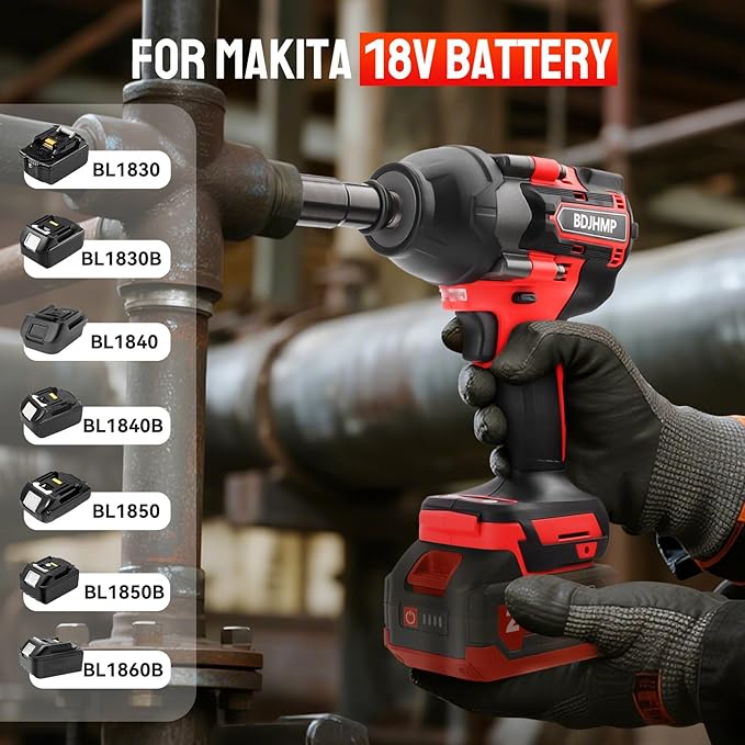 Cordless Impact Wrench 1/2 Inch, 1500 N.m/1106ft-lbs Brushless Impact Gun Compatible with Makita 18V Batteries, 3000RPM Electric Power Impact Driver for Car Home(No Battery)