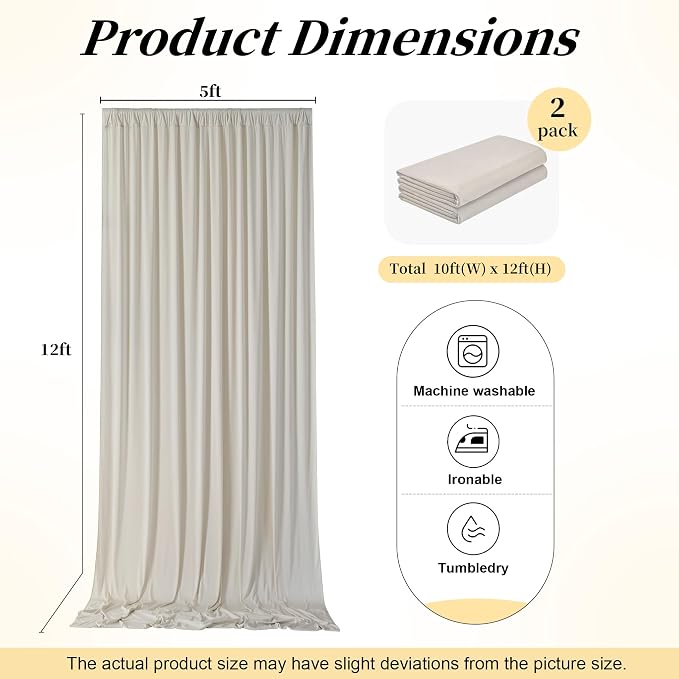 12ft x 10ft Wrinkle Free Beige Backdrop Curtains