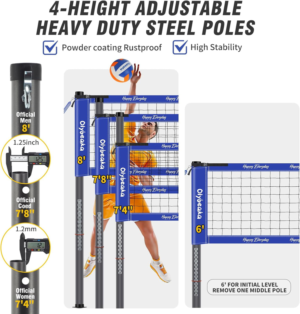 Skiennix 32ft Outdoor Volleyball Net Set - Adjustable Heavy-Duty Poles, Durable Net & Accessories