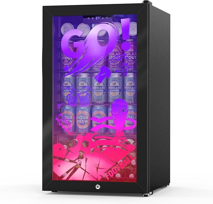 Velivi Gaming Mini Fridge with Led Lights, 3.2 Cu Ft Gaming Light Up Glass Door Beverage Refrigertor Small Lockable Drink Cooler For For Soda Beer, Cyberpunk Gaming Rooms Bar Home Party | 3.2 Cu Ft Small Lockable Drink Cooler For For Soda Beer, Cyberpu...