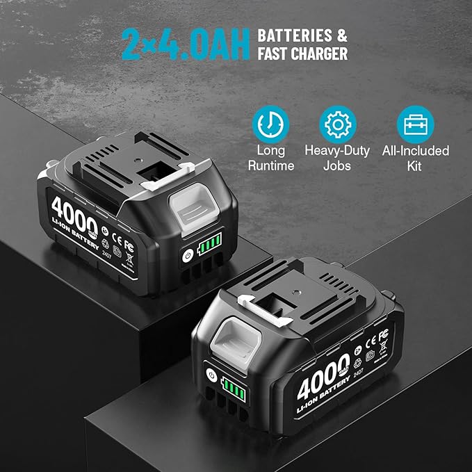 1/2 Impact Wrench 1200N.m, 1/2 Impact Gun & 2x 21V 4000mAh Batteries, Fast Charger, 4 Sockets & Storage Box, High Torque Impact Drive for Lug Nuts, Cars, Tires