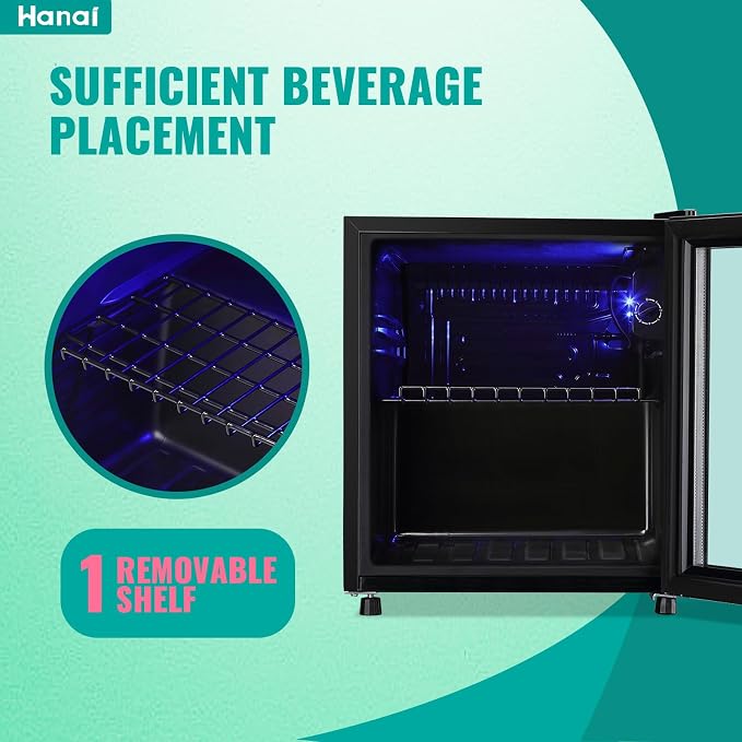 Mini Fridge Cooler 60 Can Beverage Refrigerator Black Mini Beer Fridge Glass Door for Wine Soda Juice Small Drink Cooler Machine Clear Front Removable for Home Office Bar Freestanding