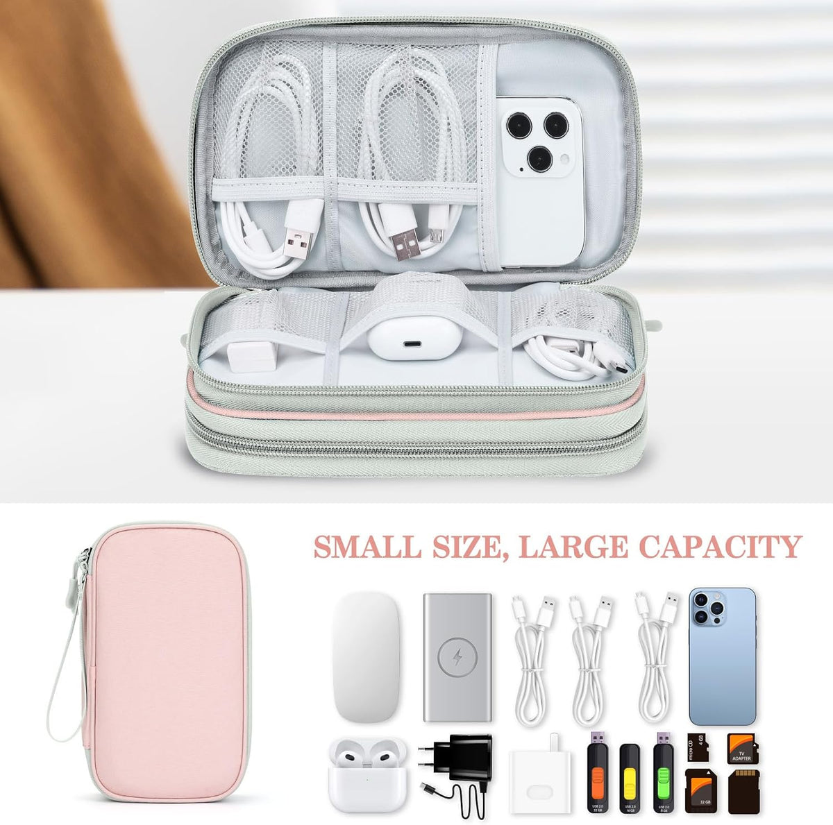 FYY Electronic Organizer, Travel Tech Pouch Bag, Medium, Light Pink