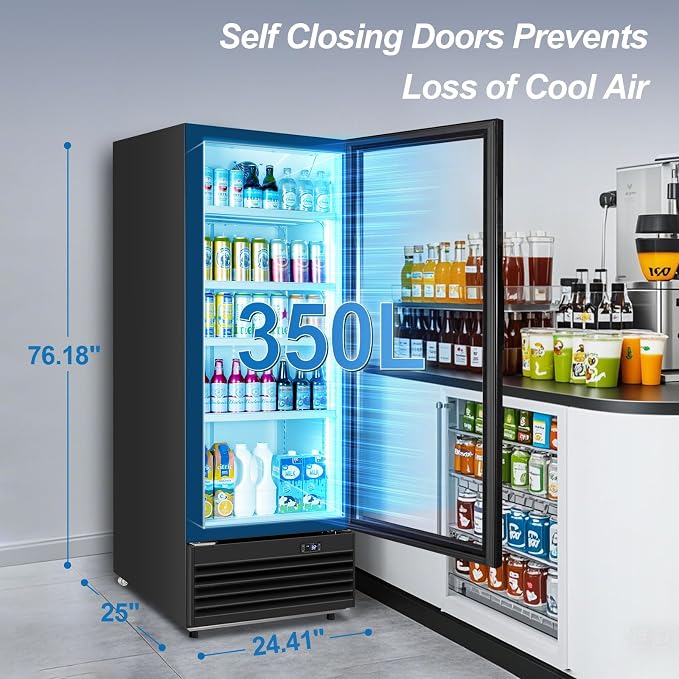 Glass Door Beverage Display Refrigerator 350L 590 Can Black | Fast cool, low noise, self-closing door, glass door, for store/office