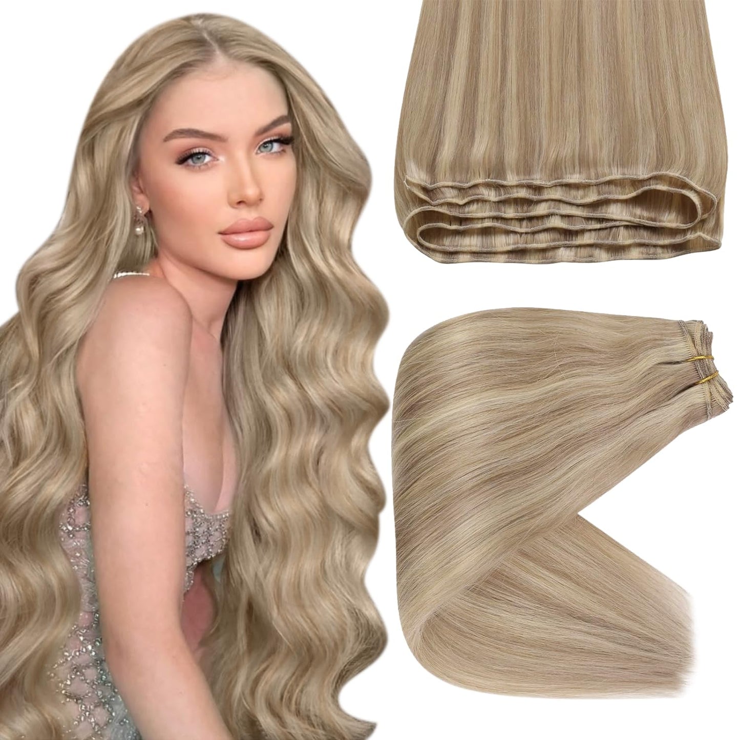 Sunny Sew In Hair Extensions Blonde Hair Extensions Weft Real Human Hair Dark Ash Blonde Mix Golden Blonde Weft Hair Extensions