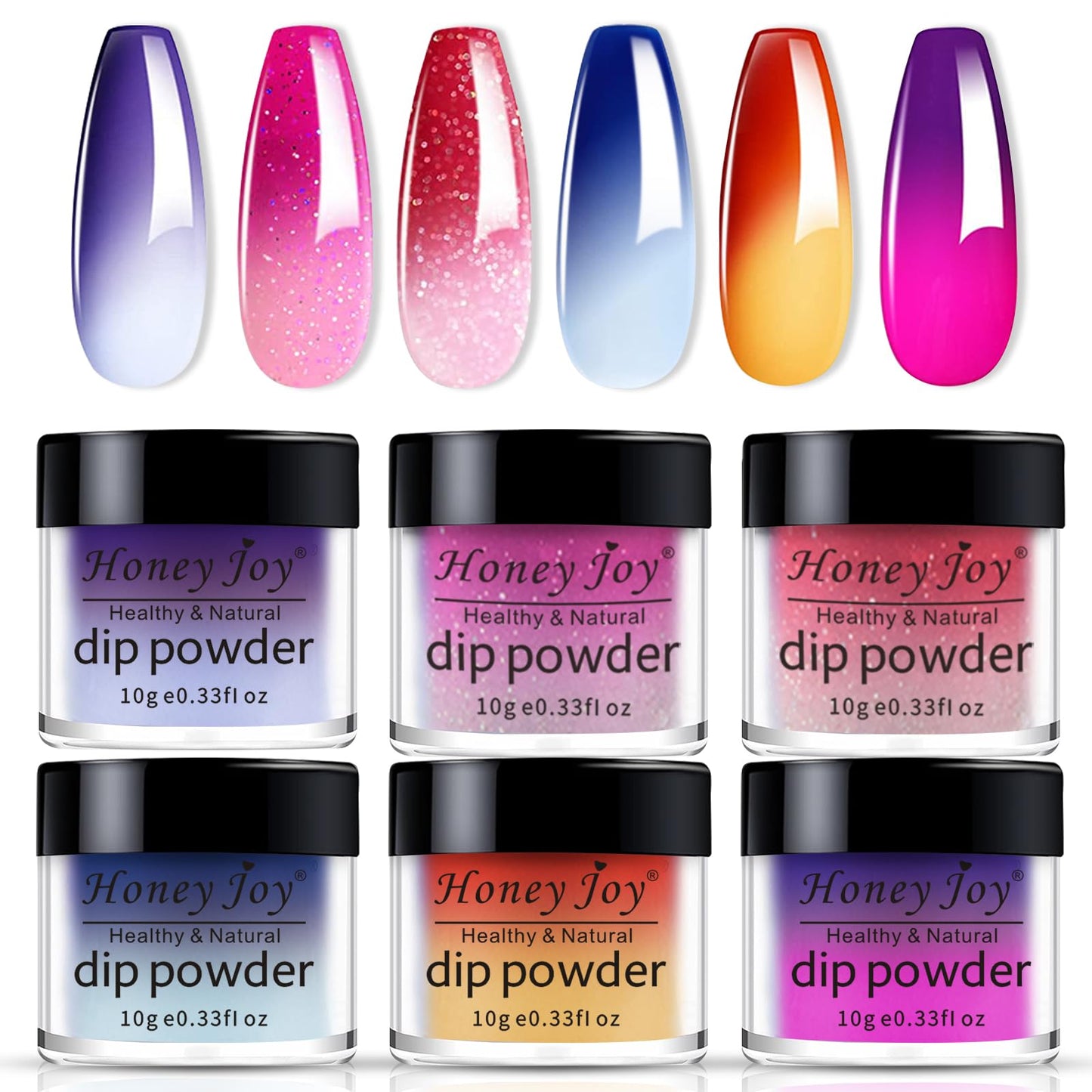 Honey Joy 6 Box/Set Dip Powder Nails Kit Hot Pink Nail Fine Dipping Powder Colors No Need Lamp Cure,Like Gel Polish Effect,Even