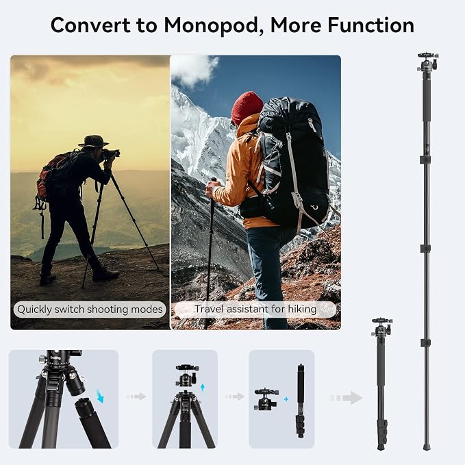 SmallRig AP-10 Carbon Fiber Tripod, 52.4" Lightweight Compact Camera Tripod