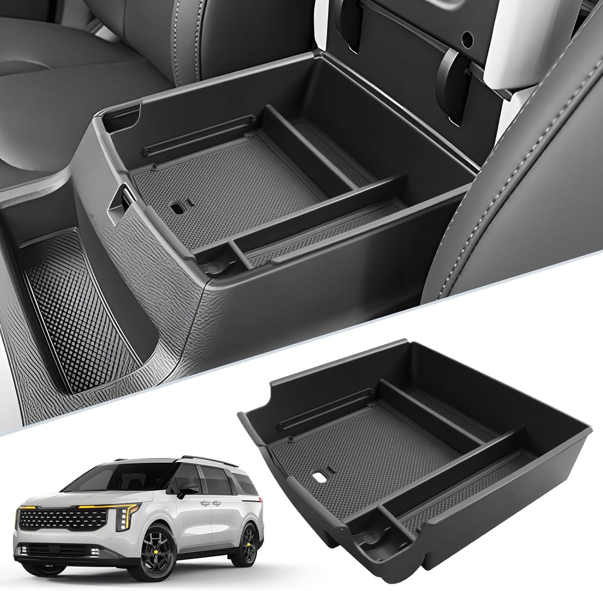 SKTU for 2025 2026 2027 Kia Carnival Center Console Organizer 2025-2027 Carnival (LX/LXS/EX/SX/SX Prestige) Console Tray Kia Carnival 2025 2026 2027 Accessories Armrest Storage Box with Coins Holder