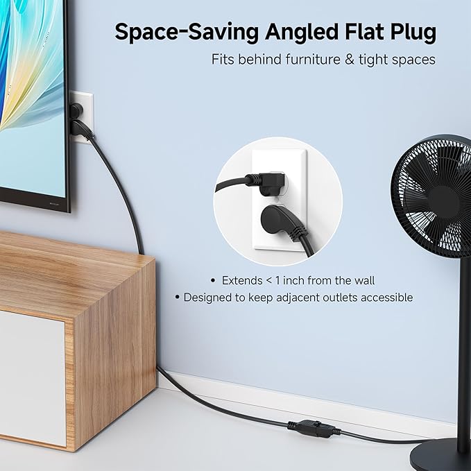 [UL Listed] Cable Matters 2-Pack Low Profile Flat Plug Extension Cord (Power Extension Cable) 10 Feet (NEMA 5-15P to NEMA 5-15R)