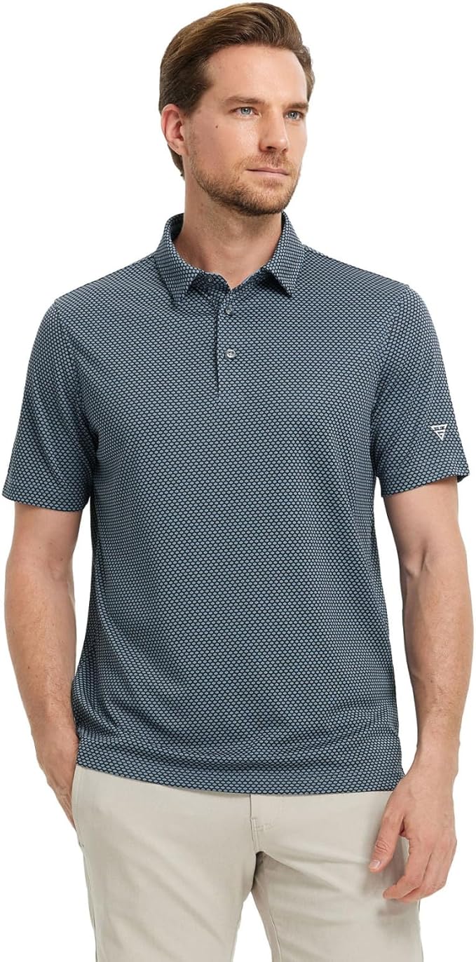 M MAELREG Golf Shirts for Men Moisture Wicking Jacquard Breathable Performance Dry Fit Collared Mens Polo Shirts Short Sleeve