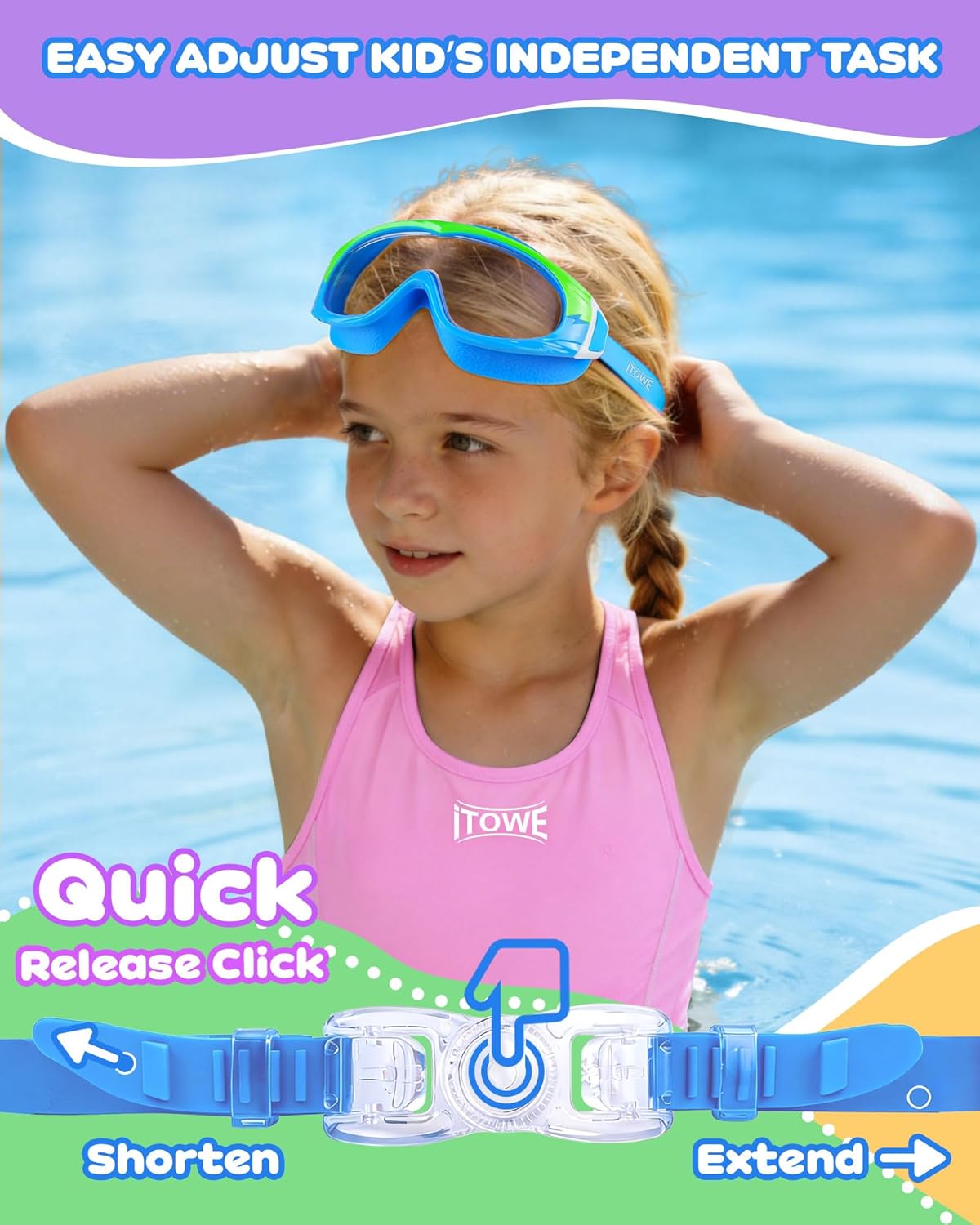 Skiennix Wide View Swimming Goggles - No Leak Design with Anti-Fog & UV Protection | Kids 3-15 Years