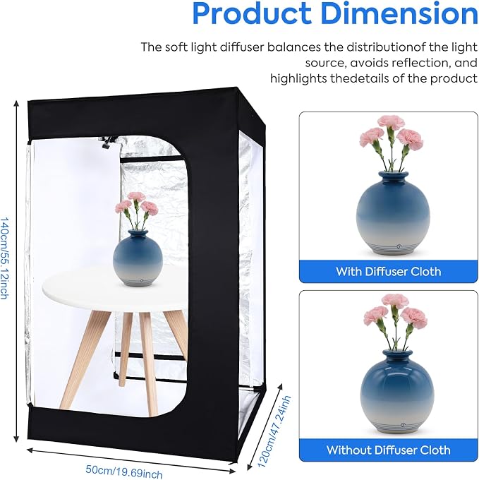 Bi-Color LED Photo Light Box 47x20x55in, Dimmable LEDs Product Photography