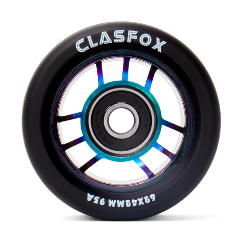 CLAS FOX 95A Speed/Derby Wheels Aluminum Roller Skate Wheels Indoor Roller Replacement Wheel (Set of 8)(Black PU Rainbow Core）
