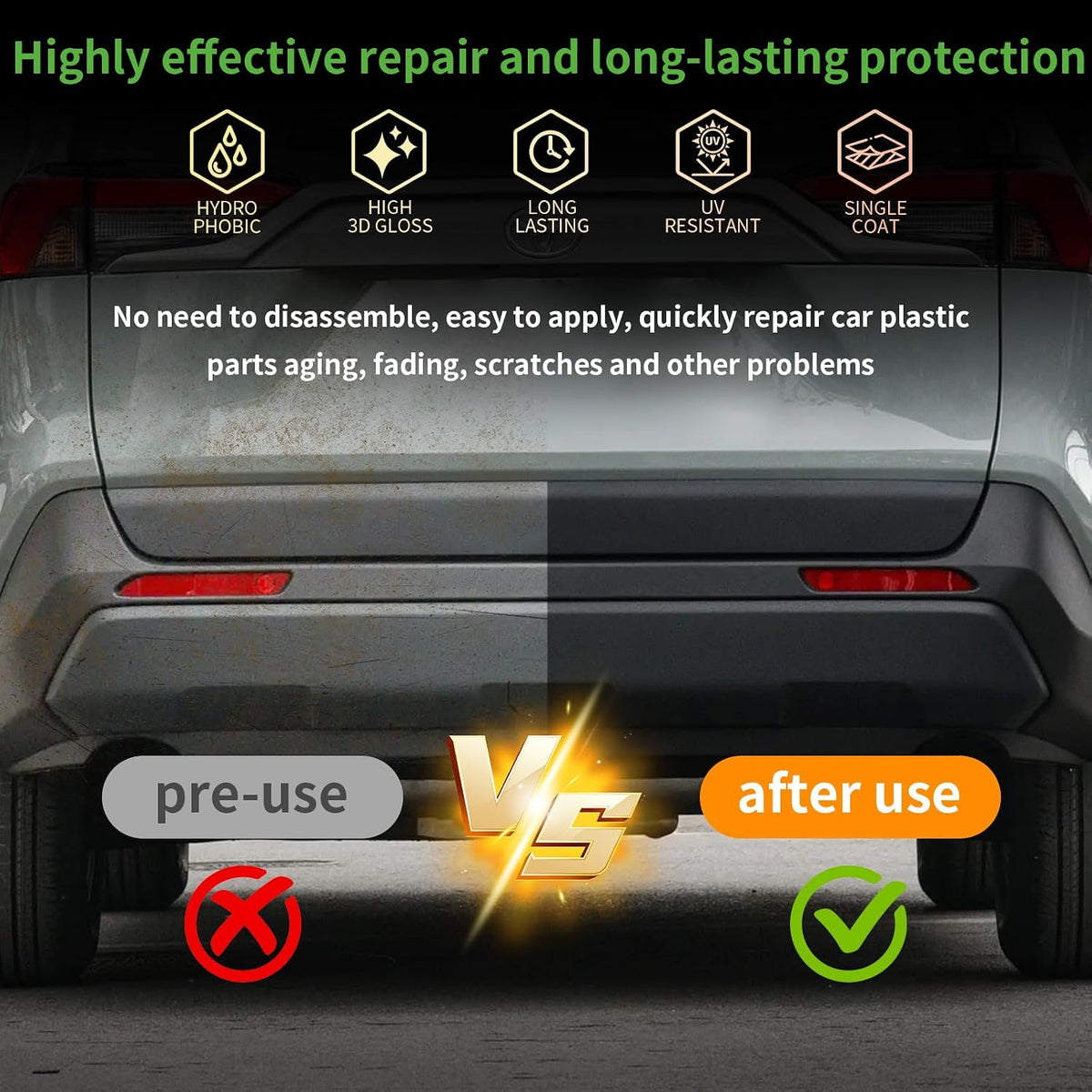 Kingvo Plastic Restorer for Cars, Black Plastic Trim Restoration,Vinyl Trim Restorer Automotive Hydrophobic Ceramic Coating with Foam Applicator,30ML(4-Pack)