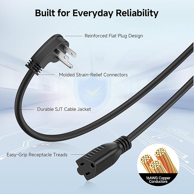 [UL Listed] Cable Matters 2-Pack Low Profile Flat Plug Extension Cord (Power Extension Cable) 10 Feet (NEMA 5-15P to NEMA 5-15R)