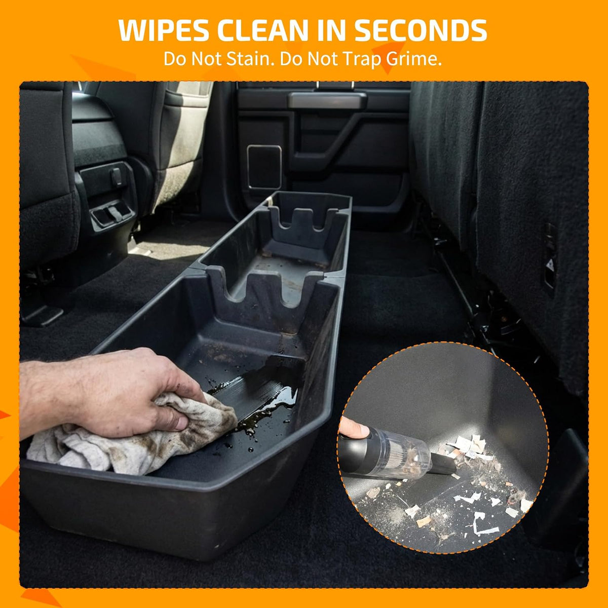 Rear Underseat Storage Box for 2015-2025 Ford F-150 &amp; 2017-2025 Ford F-250 F-350 F-450 F-550 Super Duty, Heavy-Duty Back Seat Organizer with Dividers, Non-Slip Waterproof Truck Under Seat Storage