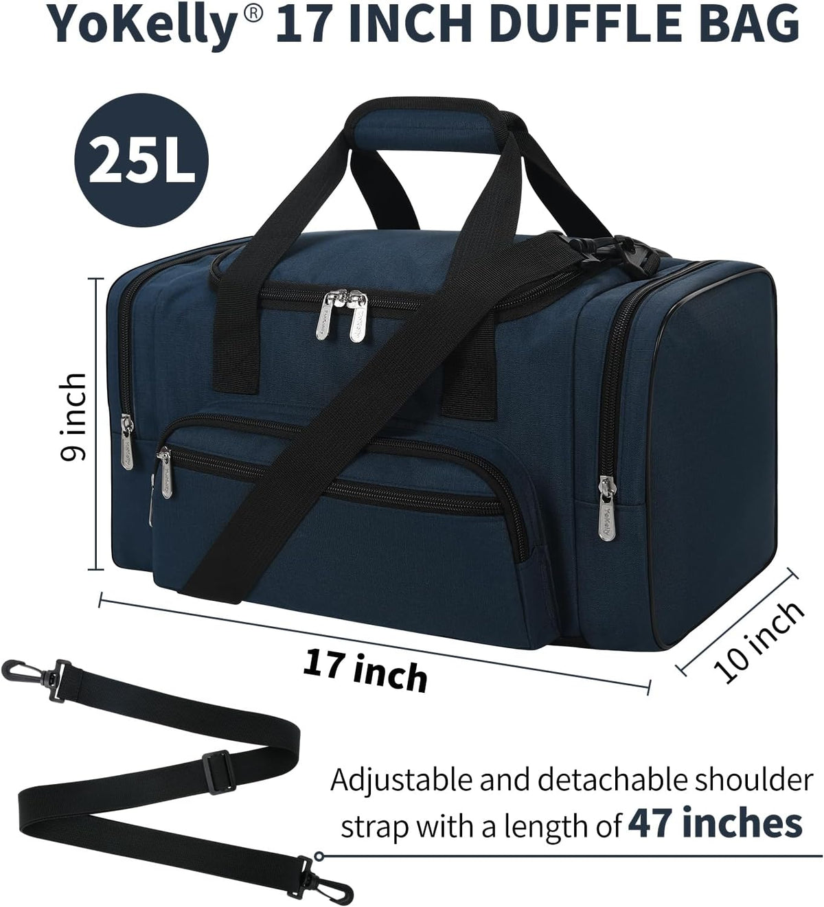 Skiennix Small Duffel Bag - 17-Inch Carry-On Weekender for Travel & Gym - Navy Color (17x10x9 in)