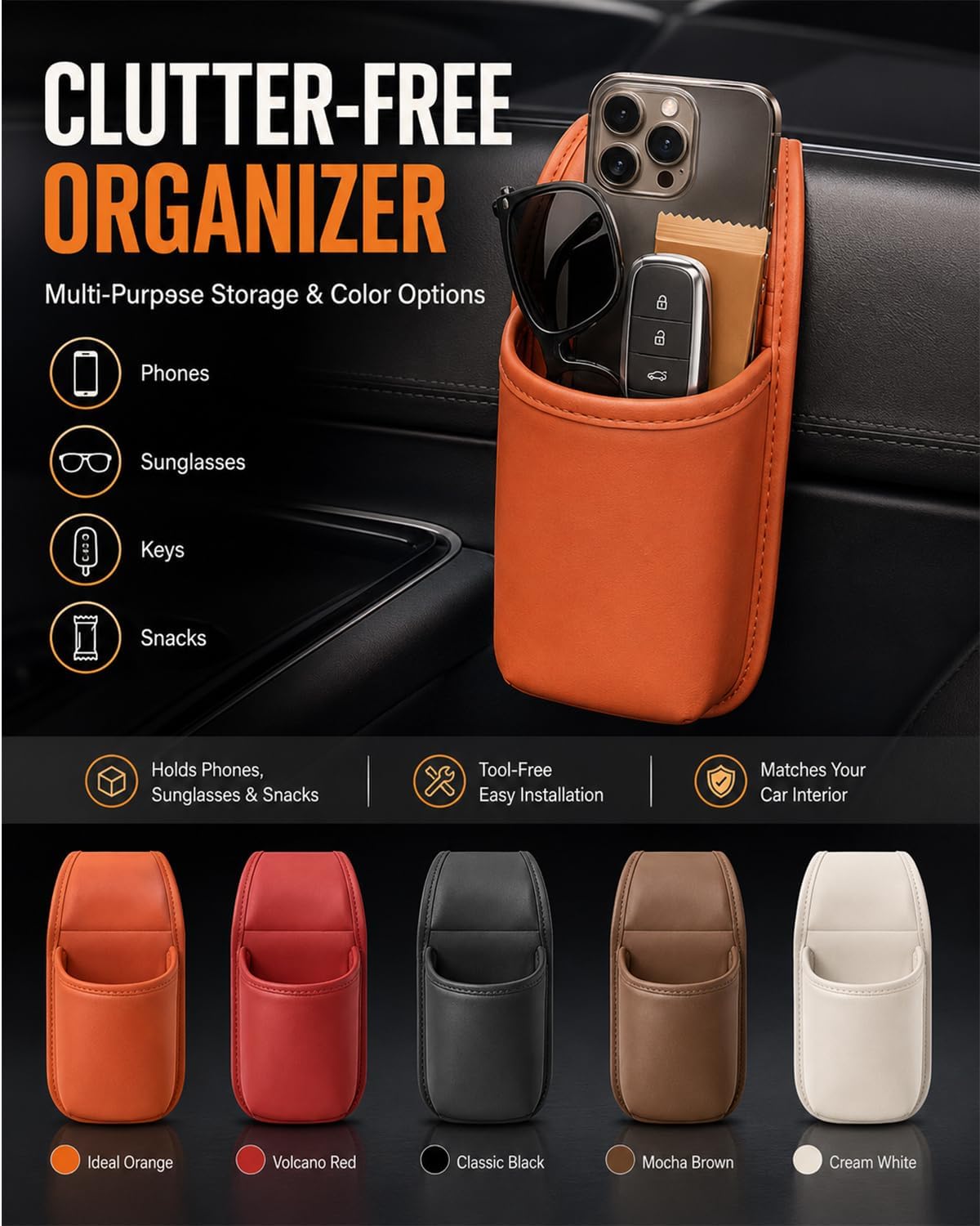 Leather Car Door Cup Holder Clip on Extra Large Drink Organizer 2 Pack