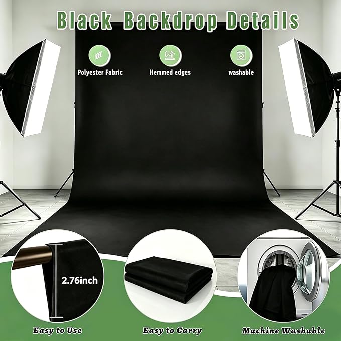 Black Photo Backdrop for Photoshoot, Photo Backdrop Curtain