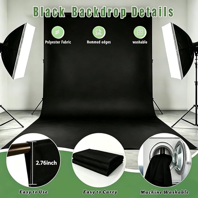 Black Photo Backdrop for Photoshoot, Photo Backdrop Curtain
