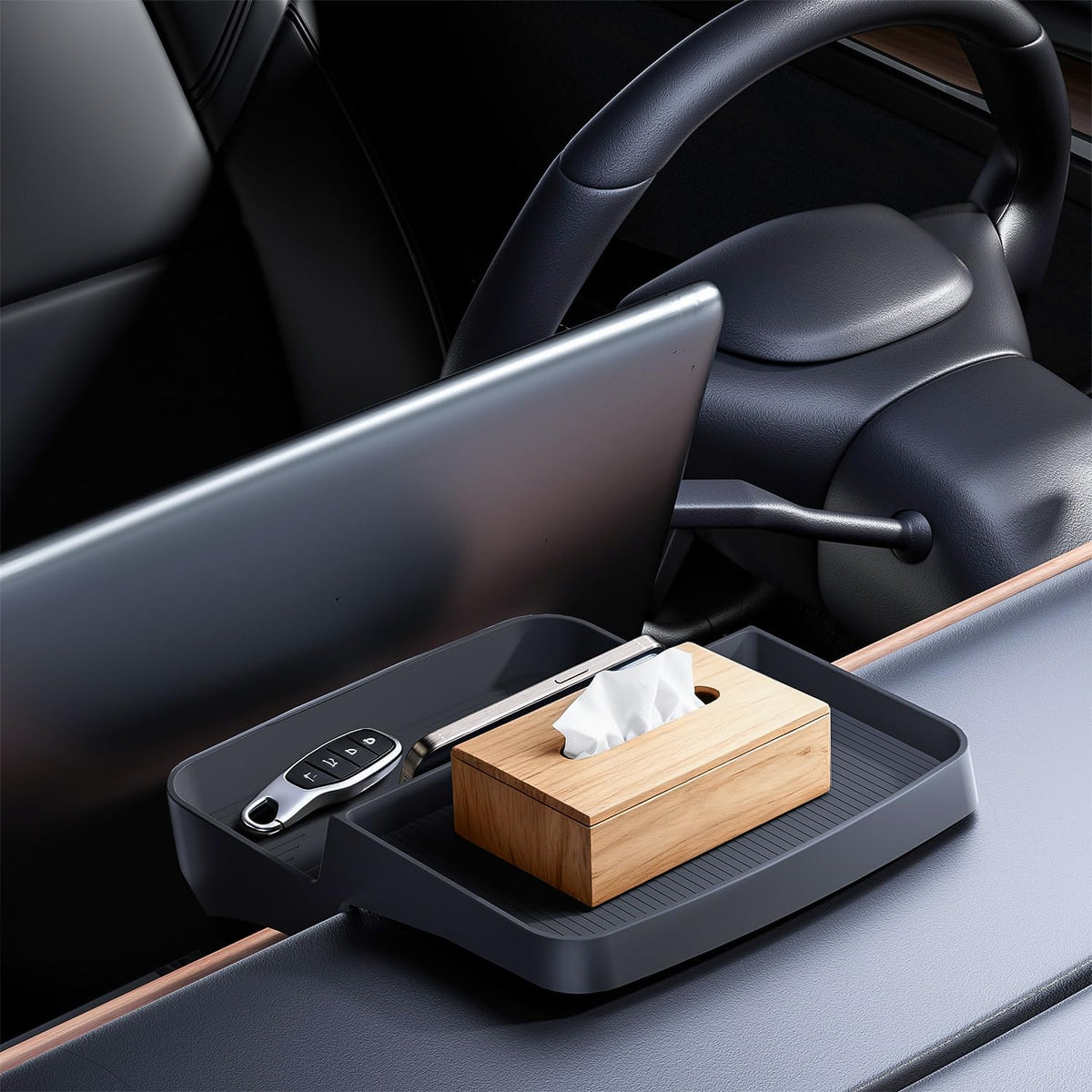 Dashboard Organizer Tray for Tesla Model 3 2017-2023 and Model Y 2020-2024 Accessories Silicone Behind Screen Storage Box Non-Slip Sunglass Phone Tissue Card Holder Tesla Console Insert