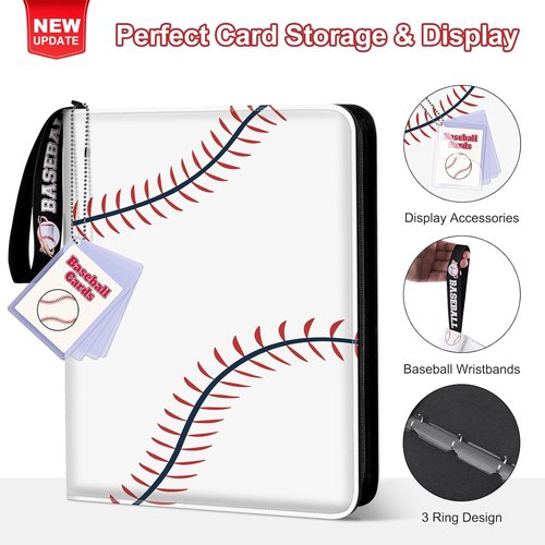 Mlikero Baseball Card Binder - 440 Pocket Premium Trading Card Holder | Sports Pattern Design