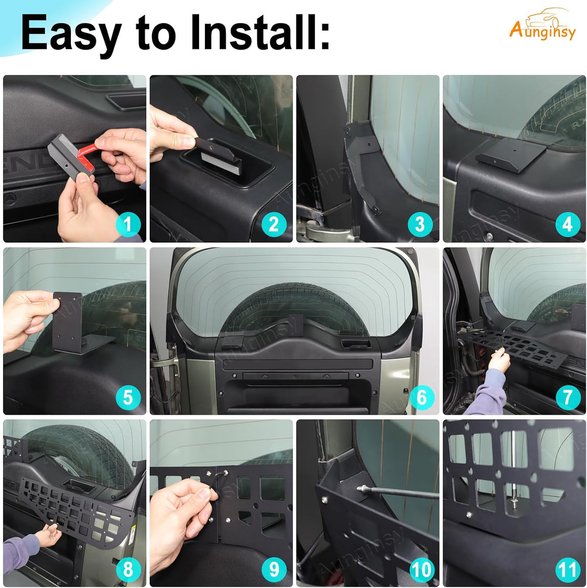 Car Rear Tailgate Window Molle Storage Panel Shelf Compatible with Land Rover Defender 90/110/130 2020-2025 2026, Rear Trunk Door Window Organizer Storage Bracket Cargo Rack Modular System Accessories