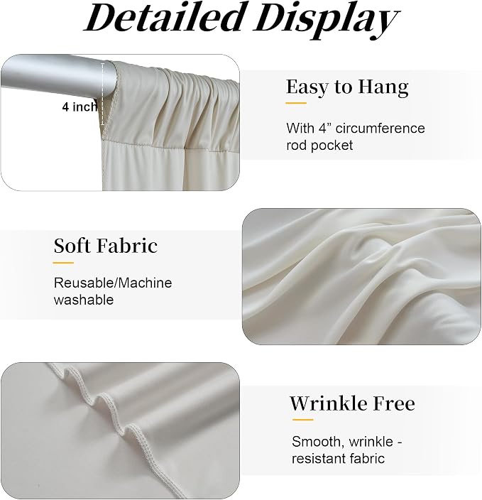 20ft x 12ft Wrinkle Free Beige Backdrop Curtains