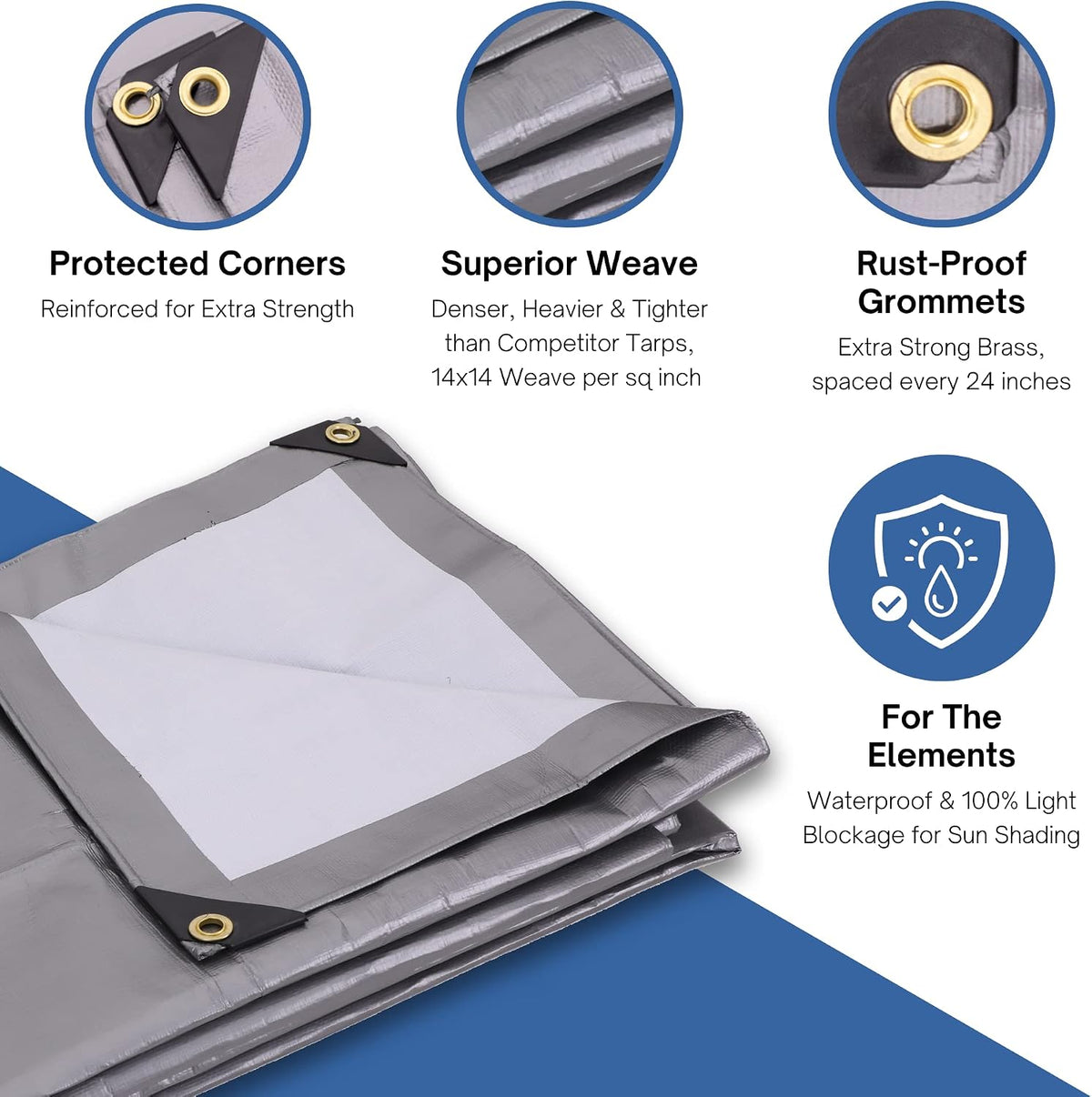 Kotap 10 x 12 Ft. Ultra Heavy-Duty Protection/Coverage Tarp, Superior Weave for Greater Longevity, 16-mil, Reversible, Multi-Use, Waterproof, Silver-White, 1-Pack (TUH-1012)