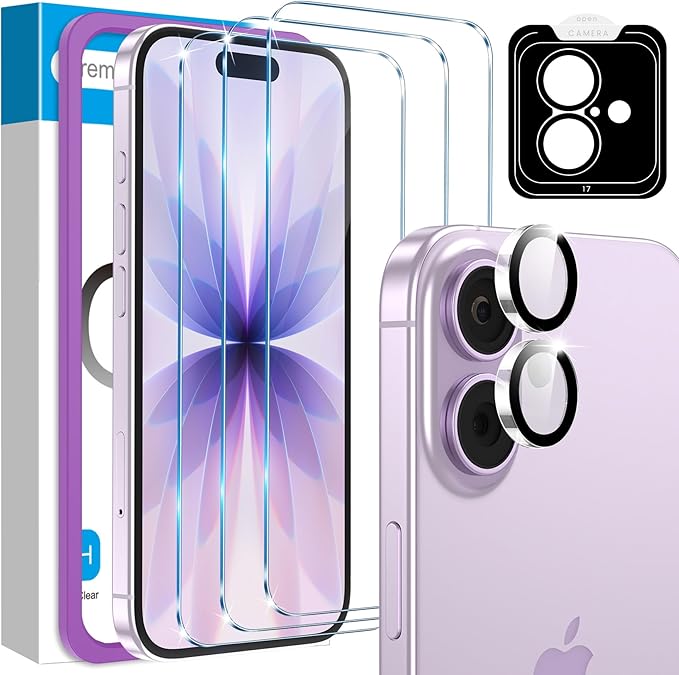 Fotbor Compatible with 3 Pack iPhone 17 Screen Protector With 1 Set Camera Lens