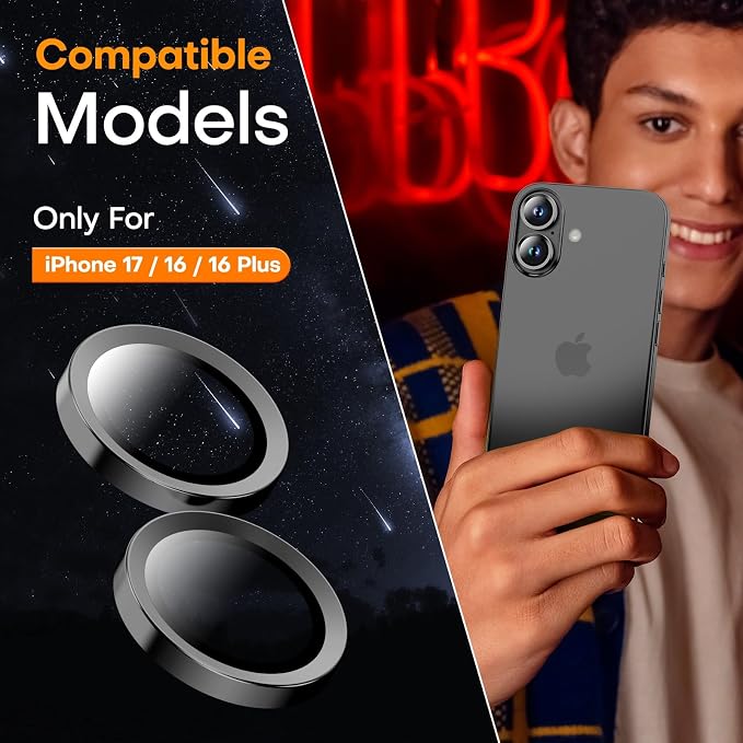 Camera Lens Protector for iPhone 17/16/16 Plus, Tempered Glass Metal Individual