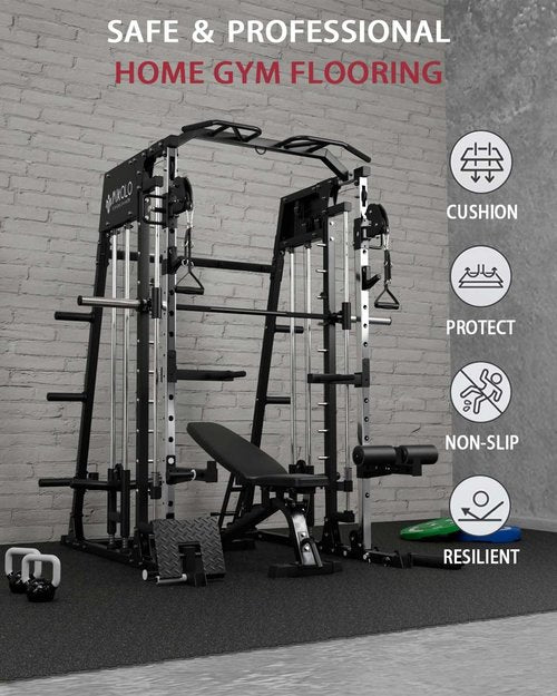 Mikolo Gym Flooring Mats - 12 Pcs Interlocking High-Density EVA Foam | 48 Sq Ft Protective Workout Surface