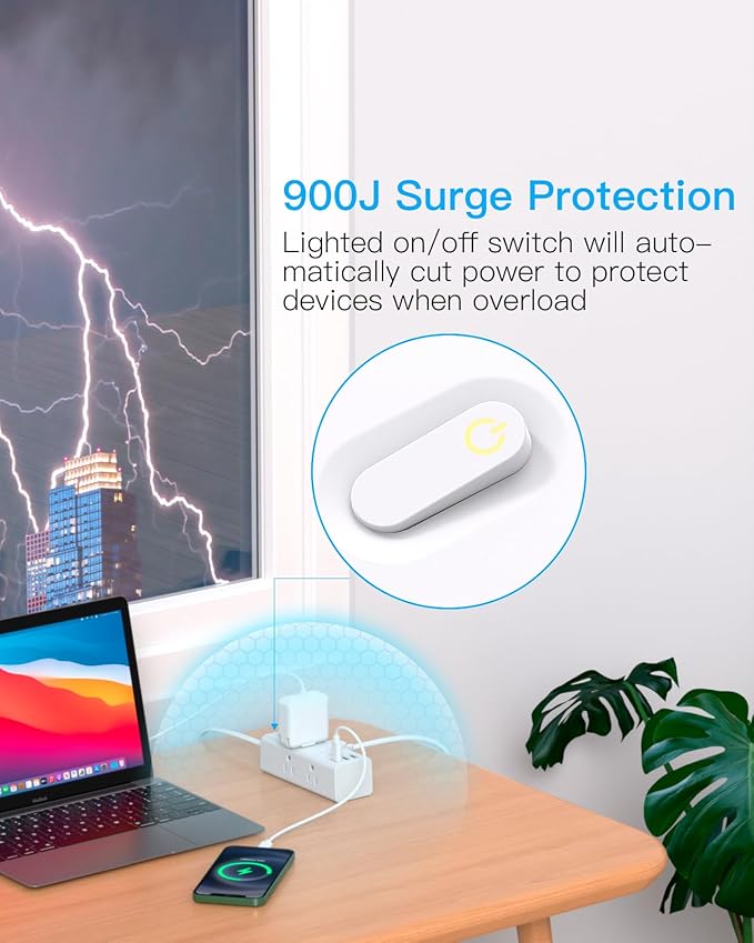1Ft Extension Cord with Multiple Outlets, Flat Plug Power Strip Surge Protector with 1 Ft Cord, 6 Outlet 3 USB Ports (1 USB C), Multi Outlet Wall Plug for Travel, College, Dorm Room Essentials