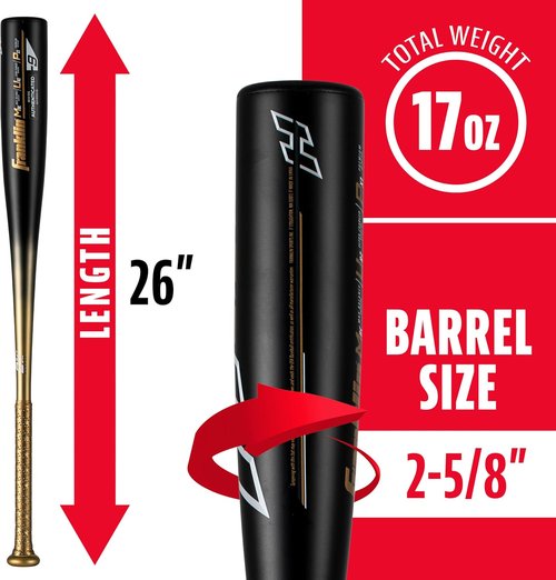 Franklin Sports Youth Baseball Bat - Heist Big Barrel Metal Bat for Ages 8-12 | 26" to 30" -9 & -10 Options