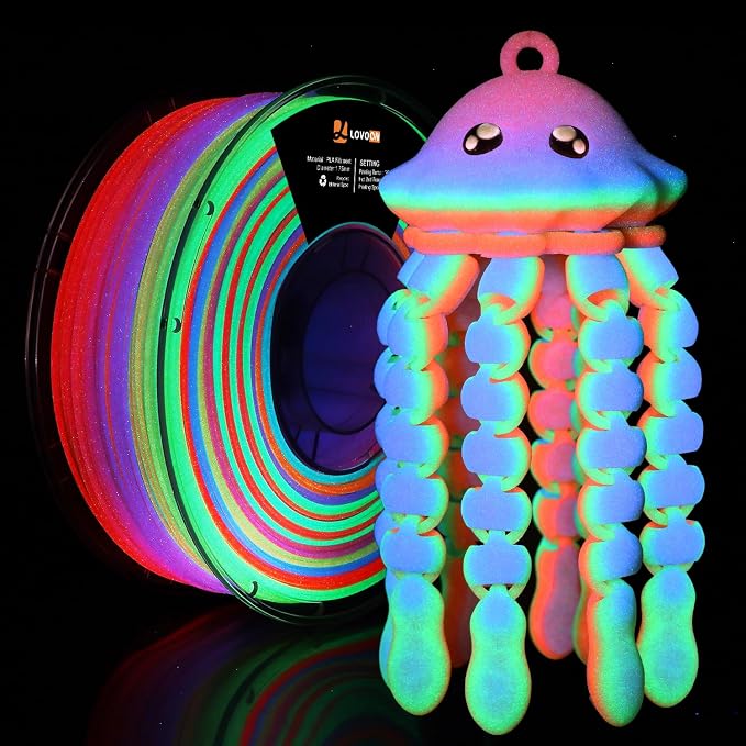 LOVOON 3D Printer Filament Luminous Glow Rainbow PLA, Magic irradiative 3D PLA