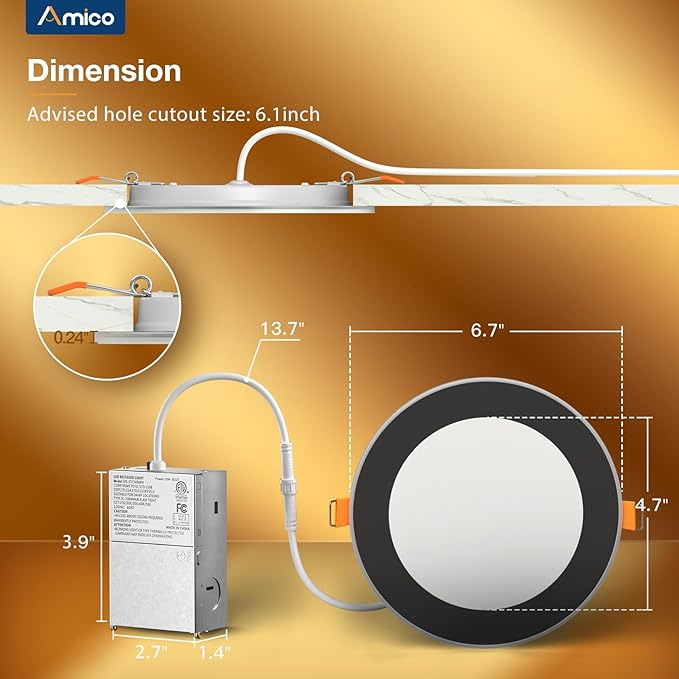 Amico 12 Pack Black 6 Inch 5CCT LED Recessed Ceiling Light