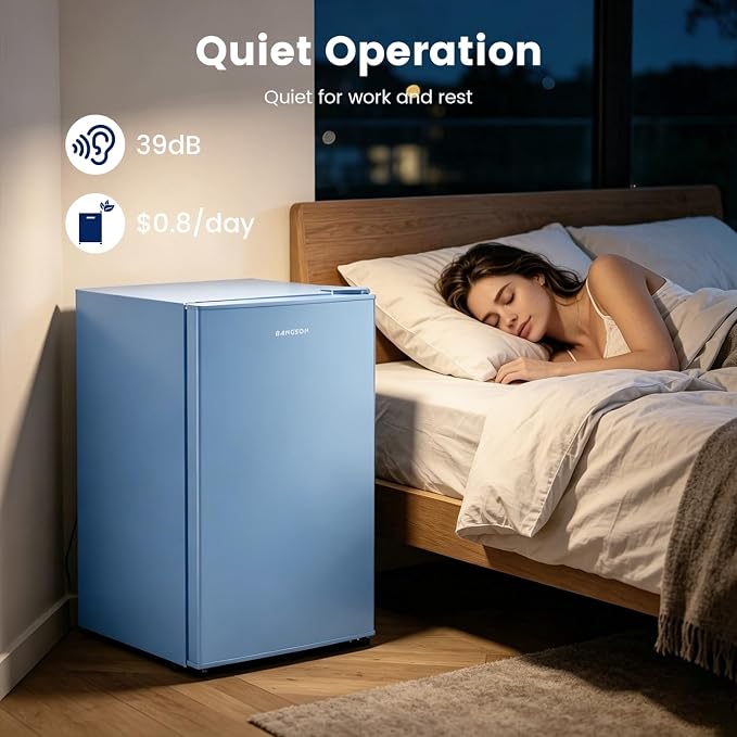 2.6 Cu Ft Small Fridge with Freezer for Office Blue | Mini Refrigerator for Dorm Bedroom, Compact Fridge, Energy-efficient, Low Noise