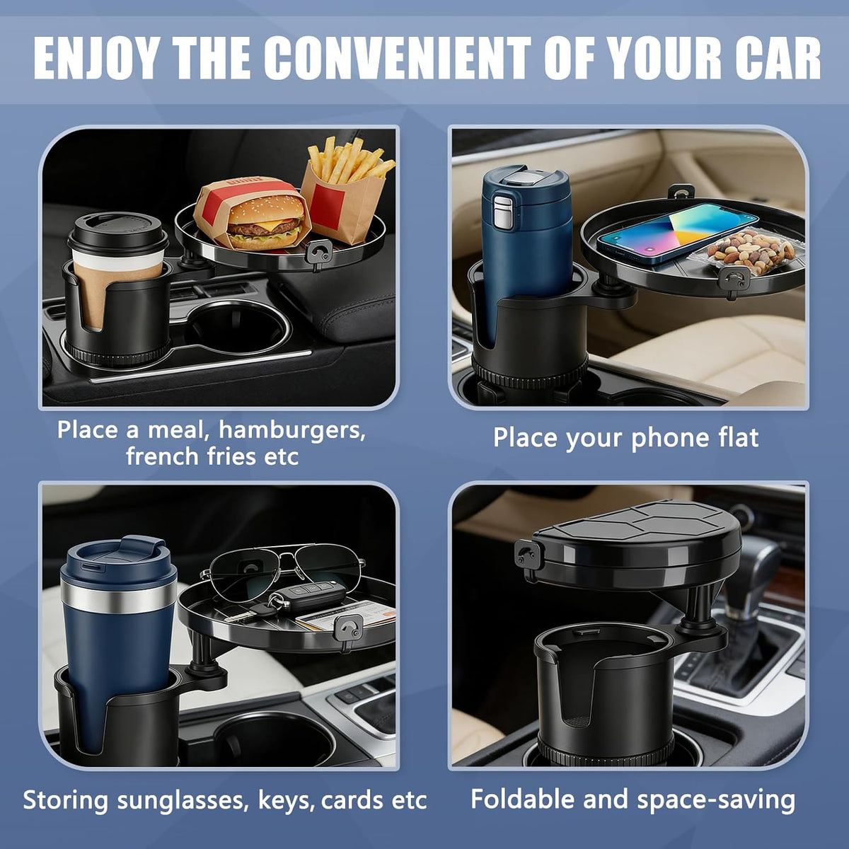 SAMPUSS 2-in-1 Car Cup Holder Tray Car Food Tray Car Table Car Seat Tray