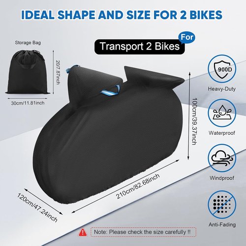 Bike Cover for 2 Bikes | 900D Heavy Duty Waterproof Outdoor Protection with Windproof Design