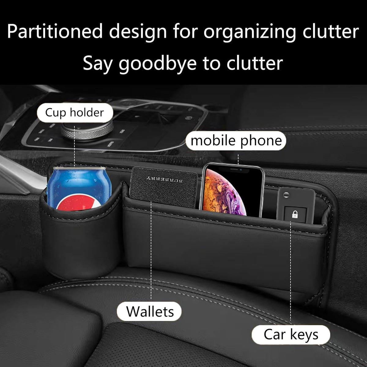 1 Pack Car Seat Gap Filler Organizer, Car Seat Organizer, Seat Gap Storage Box with Cup Holders for Drink, Car Leather Cup Holder Gap Bag Front Seat for Phone, Sunglasses,Keys(Right Side)