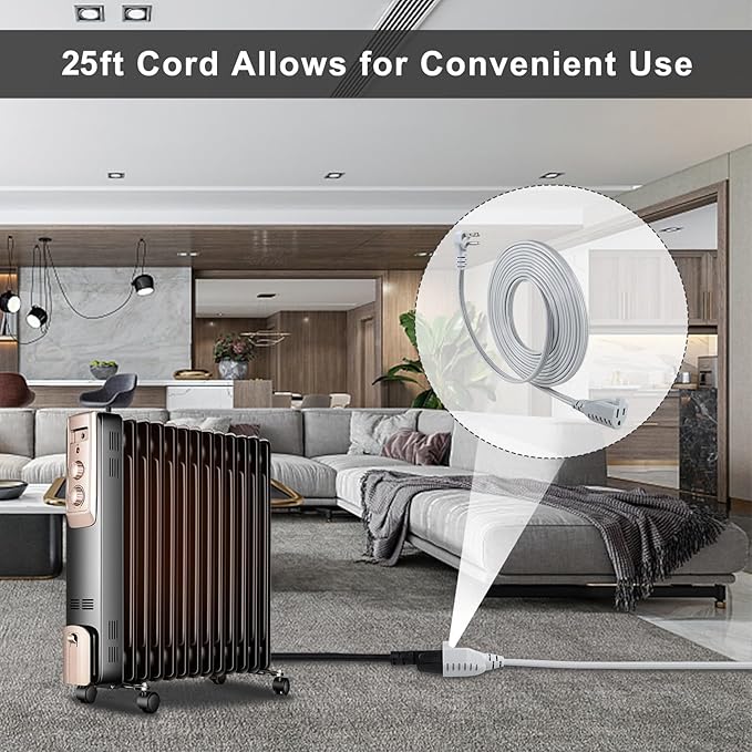 KUNCAN Appliance Power Extension Cord - 3 Prong Flat Wire SPT-3 14 AWG Heavy Duty Male to Female Extender Low Profile Grounded Cable for Major AC Unit, Air Conditioner, Refrigerator (25 Feet)