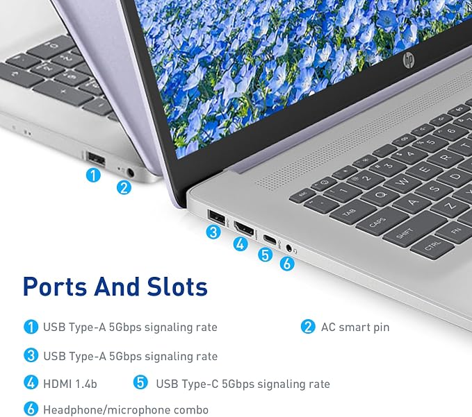 HP 17.3" Touchscreen Laptop w/Microsoft 365, 16GB RAM, 512GB SSD+128GB UFS, Webcam w/Shutter, Fingerprint Reader, Backlit Keyboard, Microsoft Copilot Key, Intel Quad-Core CPU, Win11, Lavender